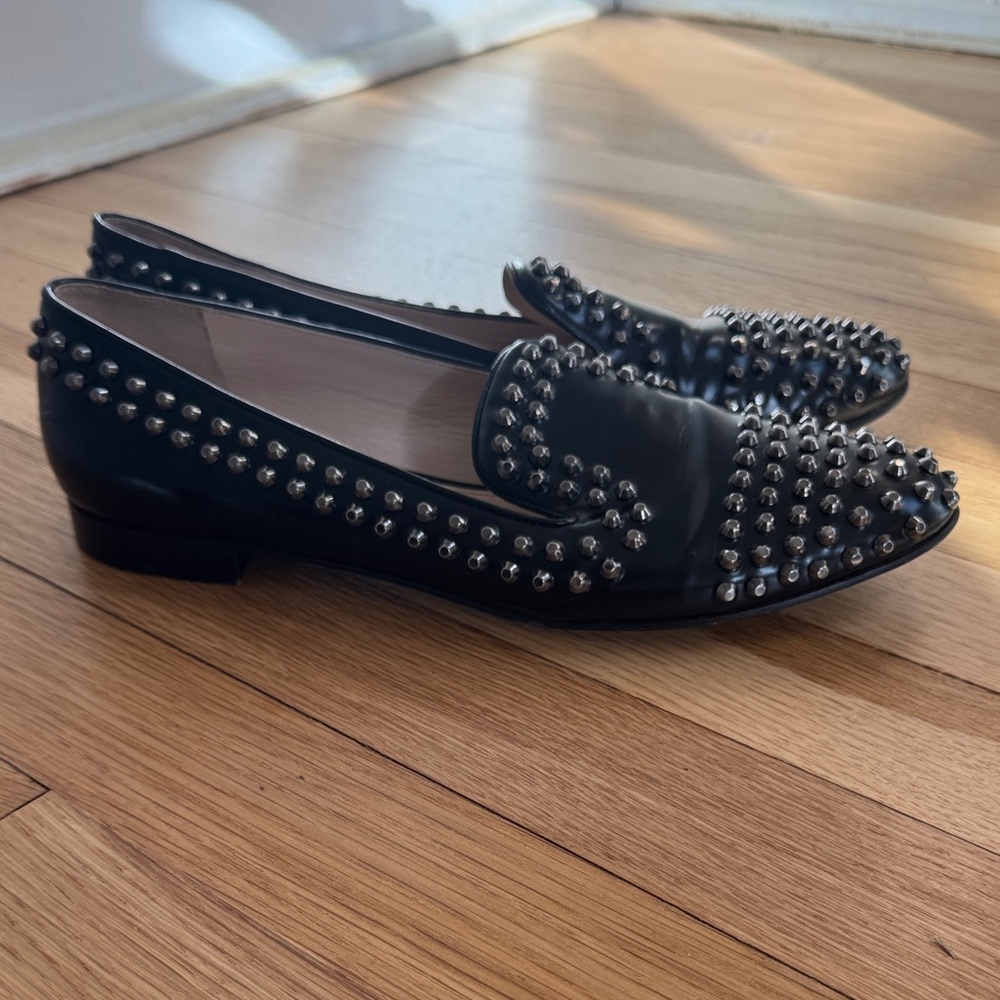 Prada Black Studded Loafers 38.5